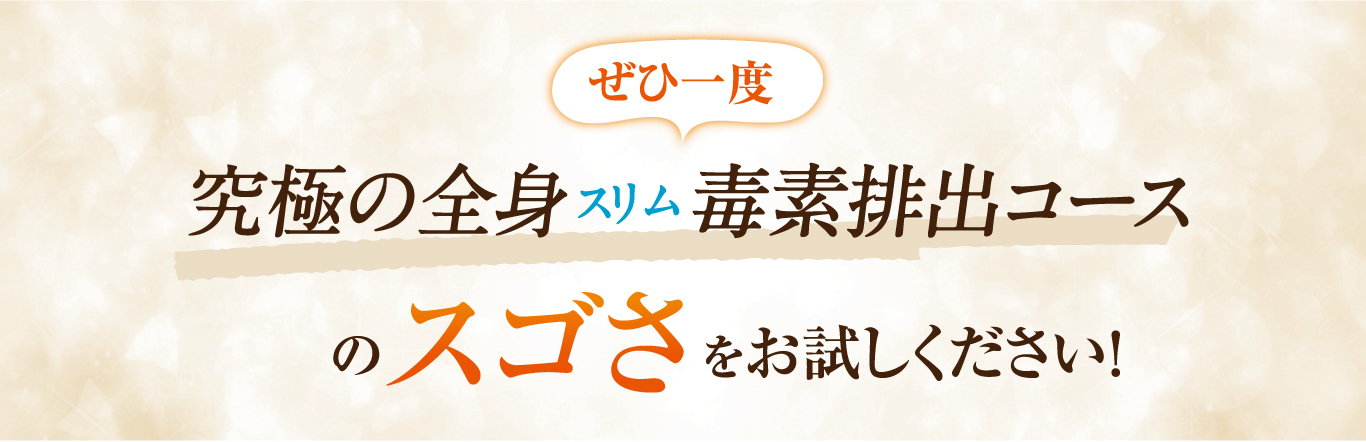 ぜひ一度究極の全身スリム毒素排出コースのスゴさをお試しください！